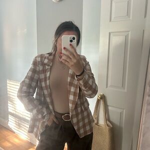 Stylish Tan Checkered Women's Blazer